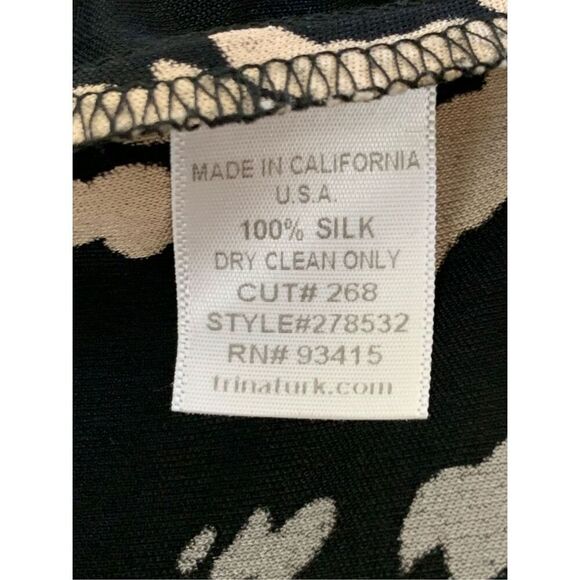 Trina Turk Silk Mock Neck Abstract Leaf Print Mini Dress‎ Black Size 10 - Picture 10 of 12